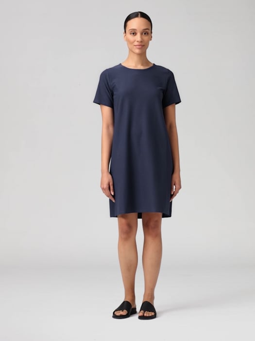 Washable Stretch Crepe Jewel Neck Dress | EILEEN FISHER