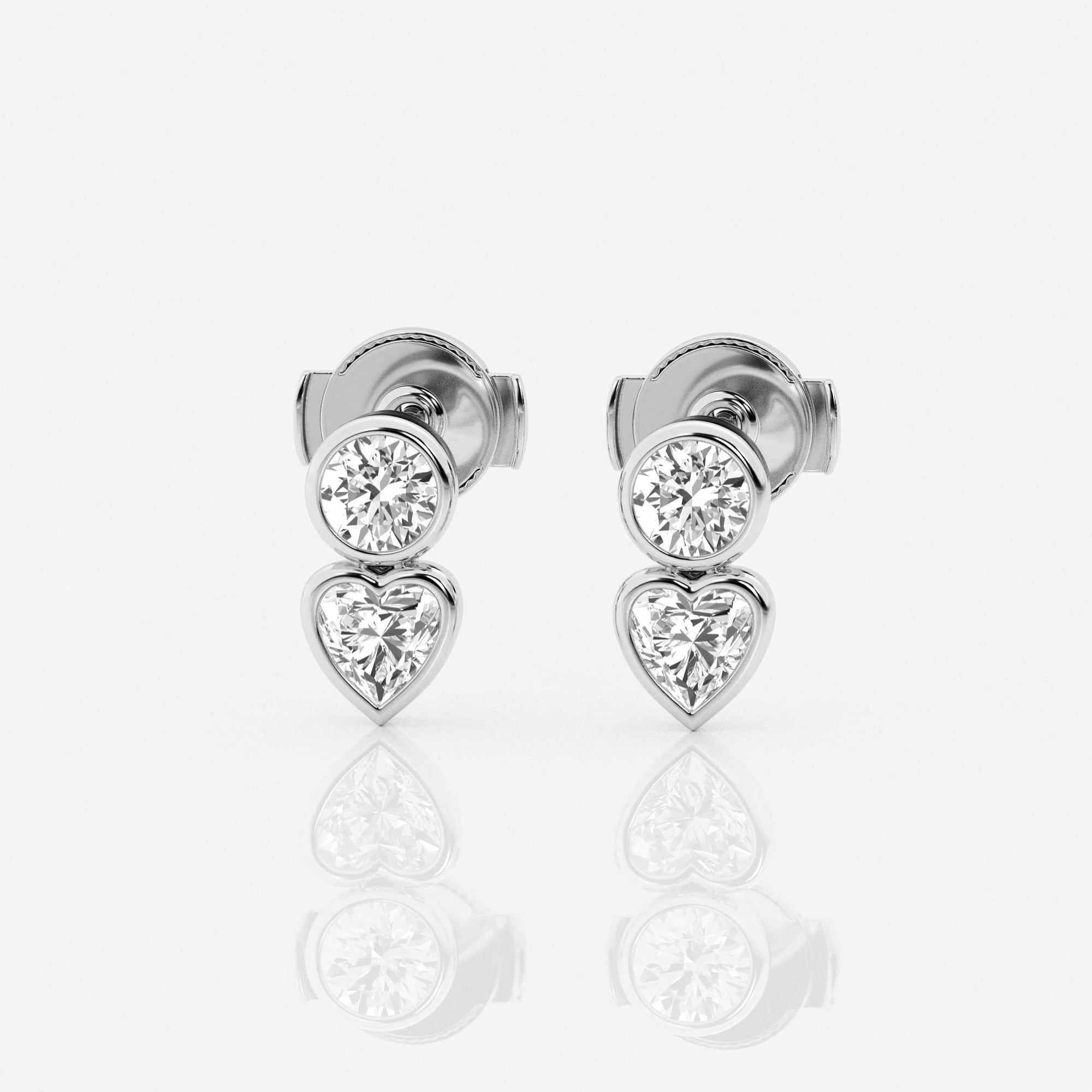 product video for 1 ctw Round and Heart Lab Grown Diamond Two Stone Stud Earrings