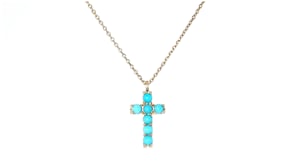 2mm Turquoise Cross Pendant Necklace in 14kt Yellow Gold