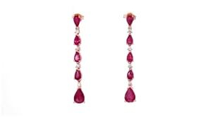 3.60 ct. t.w. Ruby and .16 ct. t.w. Diamond Drop Earrings in 14kt Rose Gold