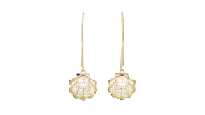Italian 6mm Cultured Pearl Seashell Drop Earrings in 18kt Gold Over Sterling