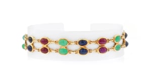 15.75 ct. t.w. Emerald, Sapphire and Ruby Two-Row Tennis Bracelet in 18kt Gold Over Sterling