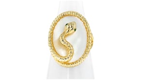 Mother-of-Pearl Snake Ring with Tsavorite Accents in 18kt Gold Over Sterling