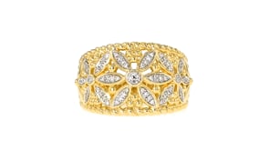 15 ct. t.w. Diamond Floral Roped-Edge Ring in 18kt Gold Over Sterling