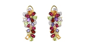6.20 ct. t.w. Multi-Gemstone Floral Drop Earrings in 18kt Gold Over Sterling