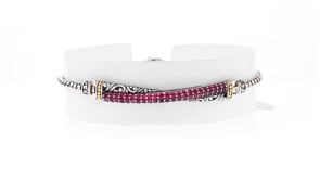 90 ct. t.w. Pink Topaz Bali-Style ID Bracelet in  Sterling Silver with 18kt Yellow Gold