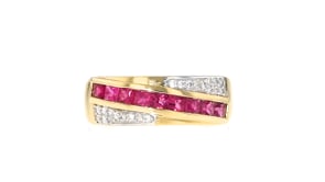 90 ct. t.w. Pink Sapphire and .12 ct. t.w. Diamond Ring in 14kt Yellow Gold