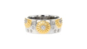 Diamond-Accented Sunflower Ring in Two-Tone  Sterling Silver