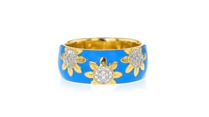 10 ct. t.w. Diamond and Blue Enamel Flower Ring in 18kt Gold Over Sterling