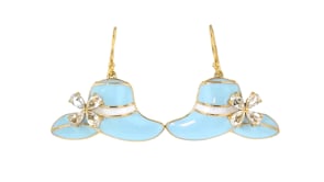 2.00 ct. t.w. White Topaz Sun Hat Drop Earrings with Blue and White Enamel in 18kt Gold Over Sterling