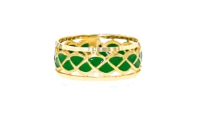 Italian Green Enamel Braided Ring in 14kt Yellow Gold