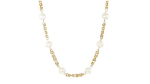 9mm Cultured Pearl and 14kt Yellow Gold Byzantine Station Necklace