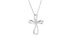 10 ct. t.w. Diamond Ribboned Cross Pendant Necklace in Sterling Silver