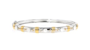 3.5-4mm Cultured Pearl Bangle Bracelet in Two-Tone Sterling Silver
