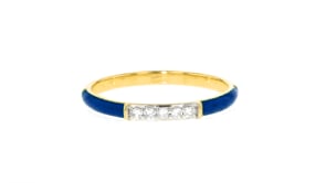 Blue Enamel Ring with Diamond Accents in 18kt Gold Over Sterling