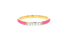 Pink Enamel Ring with Diamond Accents in 18kt Gold Over Sterling