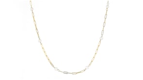 3-4mm Cultured Pearl and 14kt Yellow Gold Paper Clip Link Station Necklace