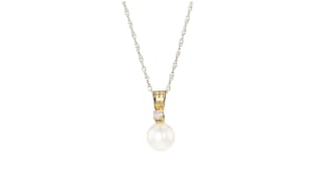 5-5.5mm Cultured Pearl Pendant Necklace with Diamond Accent in 14kt Yellow Gold
