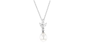 6-7.5mm Cultured Pearl and .98 ct. t.w. CZ Jewelry Set Earrings and Pendant Necklace in Sterling Silver