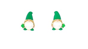 8-8.5mm Cultured Pearl and Green Enamel St. Patricks Day Gnome Earrings in 18kt Gold Over Sterling