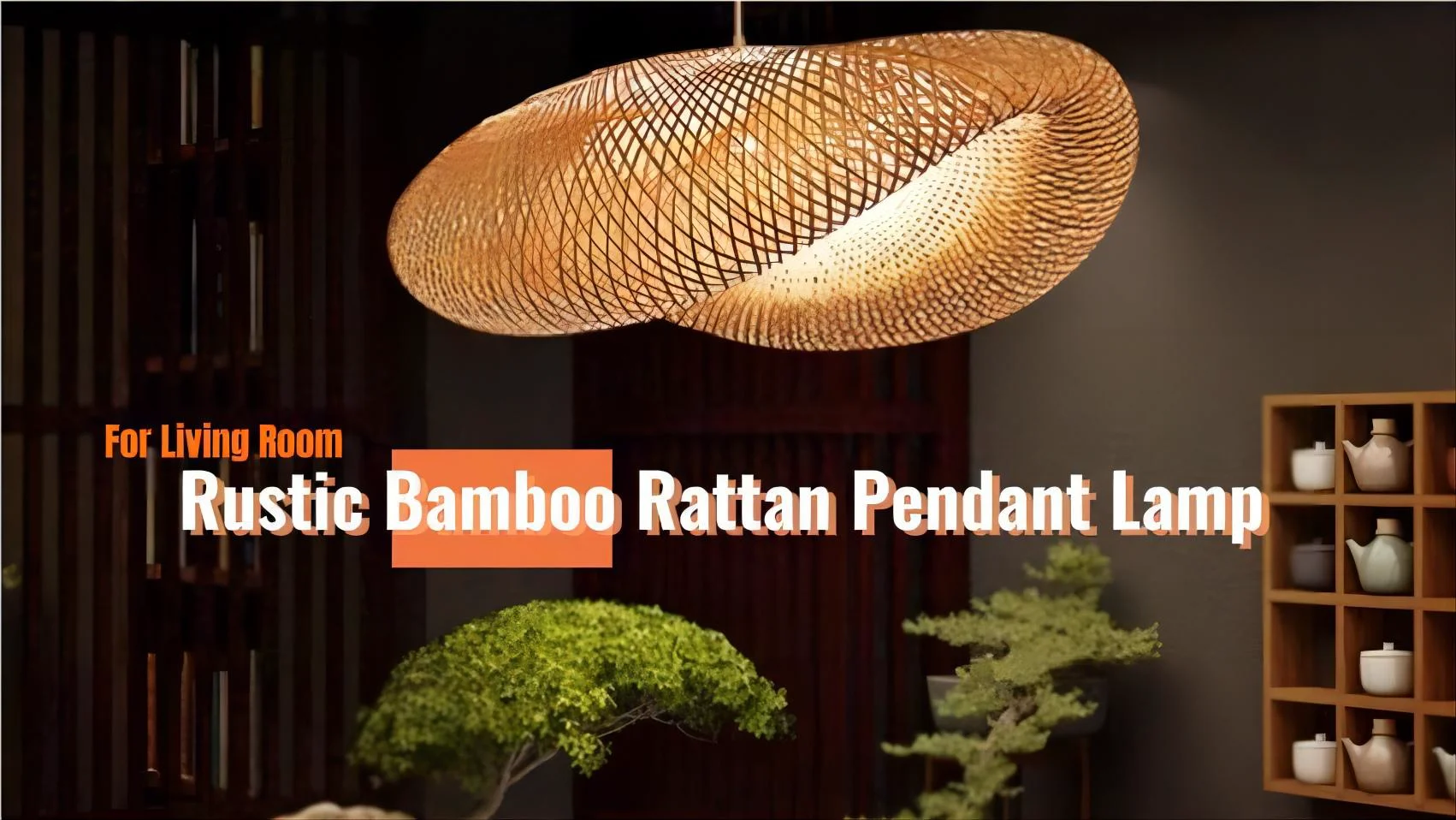Lampada a sospensione in rattan di bambù fatta a mano, lampada a