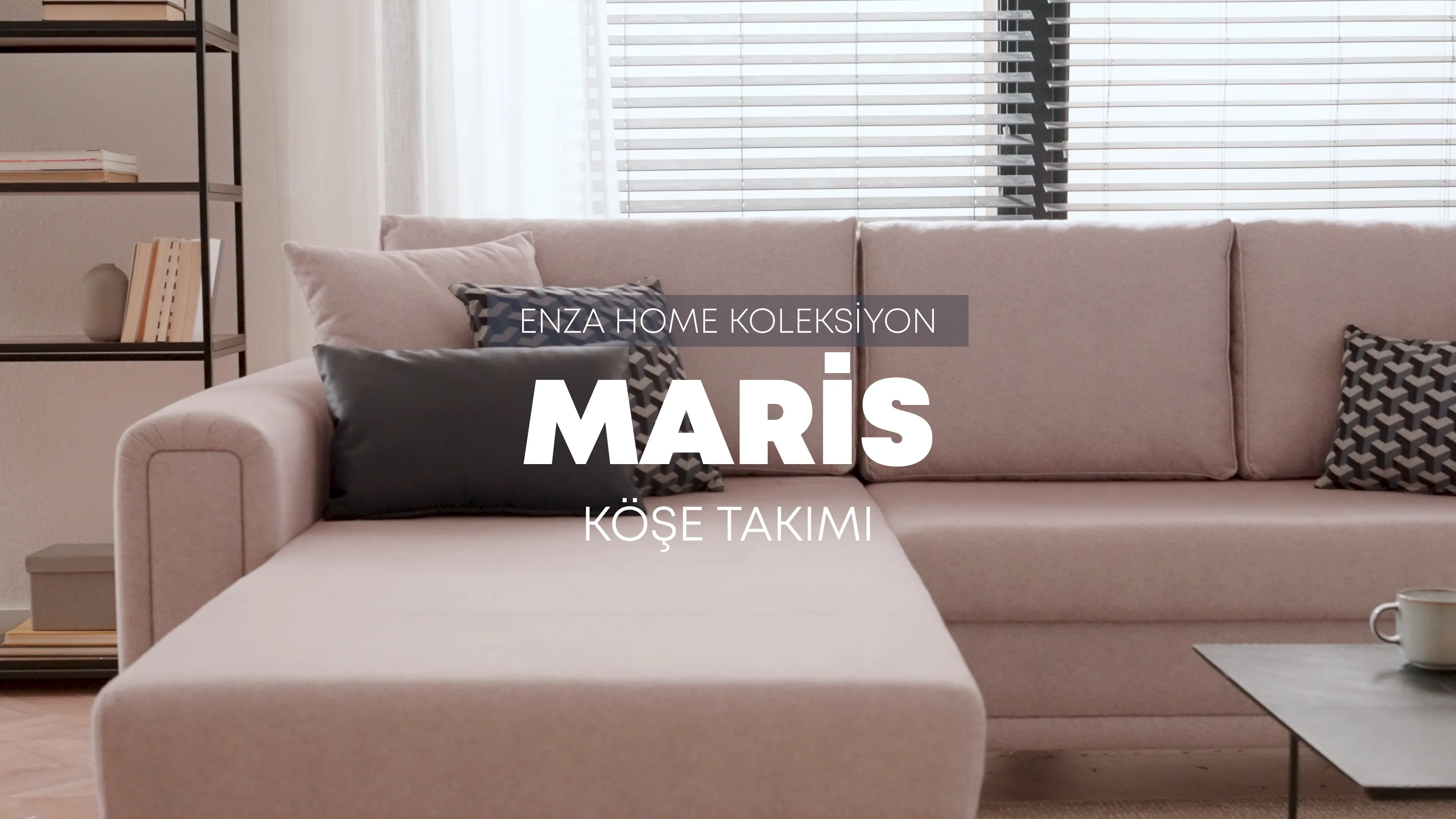 Maris Yataklı Köşe Takımı - Sağ, Kadife Dokulu, Bej | Enza Home
