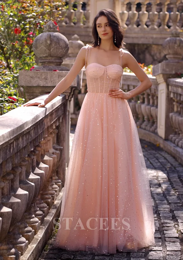 A-line Sweetheart Sleeveless Floor-Length Tulle Prom Dress with
