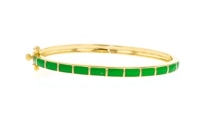 Green Enamel Striped Bangle Bracelet in 18kt Gold Over Sterling