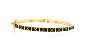 Black Enamel X Bangle Bracelet in 18kt Gold Over Sterling