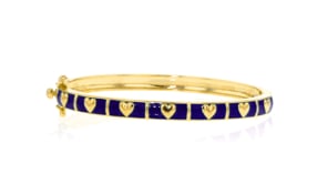 Blue Enamel Heart Bangle Bracelet in 18kt Gold Over Sterling