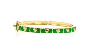 Green Enamel Heart Bangle Bracelet in 18kt Gold Over Sterling