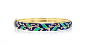 Blue and Green Enamel Leaf Bangle Bracelet in 18kt Gold Over Sterling