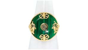 Malachite Good Fortune Butterfly Ring in 18kt Gold Over Sterling