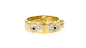 20 ct. t.w. White and Black Diamond Evil Eye Ring in 18kt Gold Over Sterling