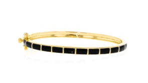 Black Enamel Striped Bangle Bracelet in 18kt Gold Over Sterling