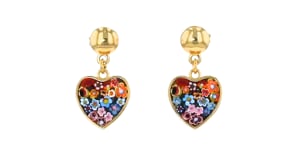 Italian Multicolored Murano Glass Heart Mosaic Earrings in 18kt Gold Over Sterling