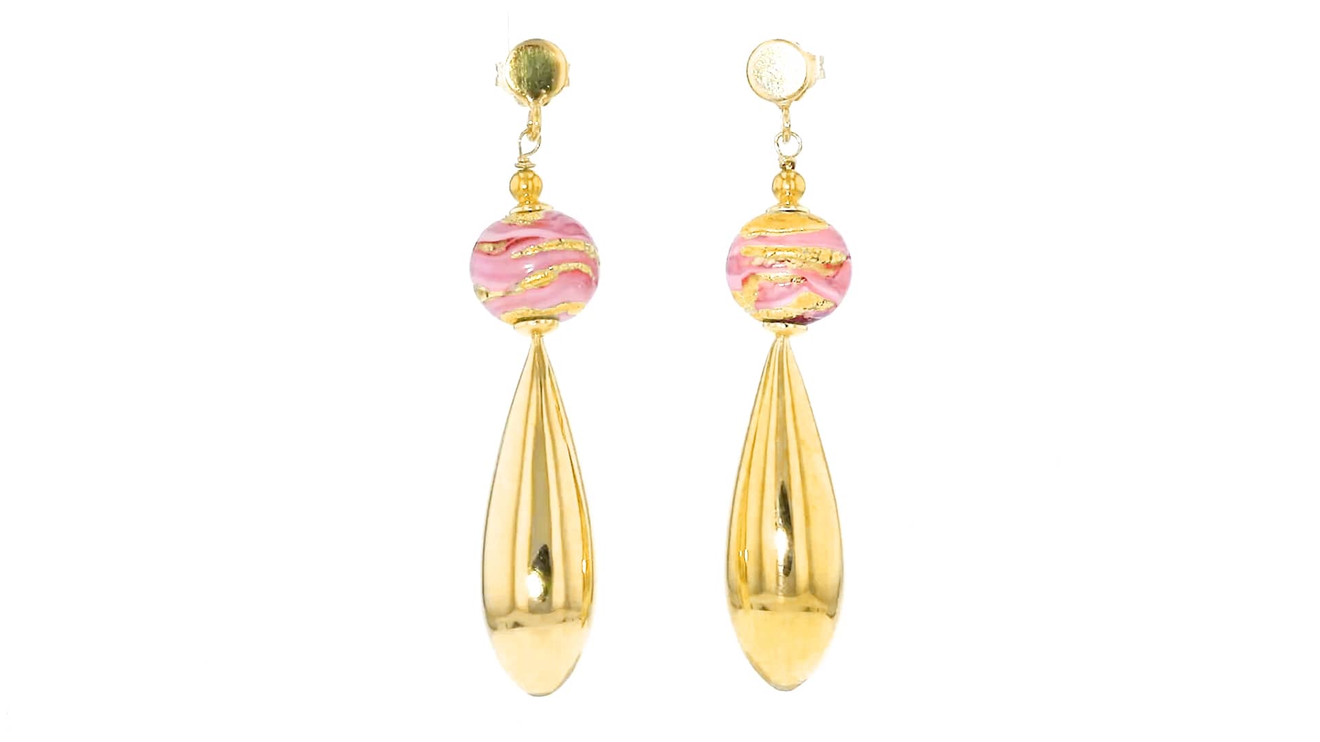 Italian Pink Murano Glass Bead Drop Earrings in 18kt Gold Over Sterling on Vimeo