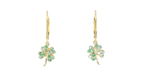 40 ct. t.w. Emerald Four-Leaf Clover Drop Earrings in 18kt Gold Over Sterling