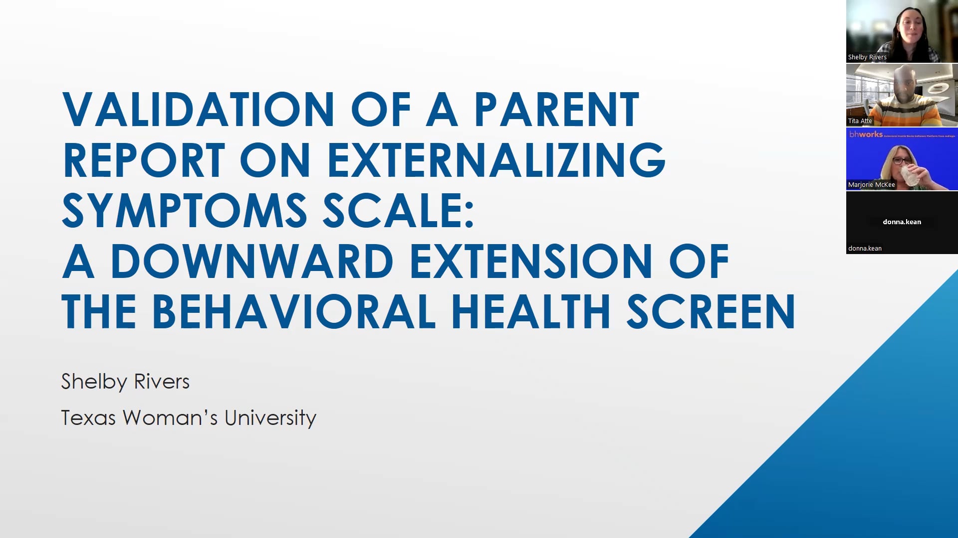 Validation of a Parent Report on Externalizing Symptoms Scale: A Downward Extension of The Behavioral Health Screen