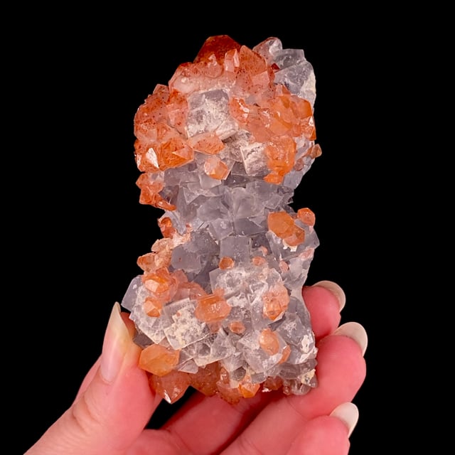 Quartz with iron oxide inclusions on Fluorite