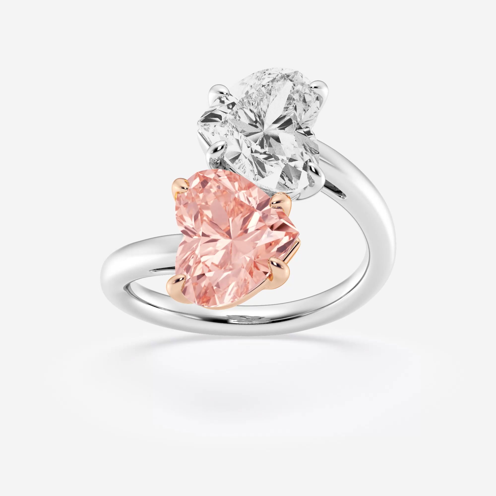 指輪・リング N-Dia Heart Ring 1, Rose/Gold Plated Jazz 6 ctw Fancy Pink Heart Lab Grown Diamond Two Stone