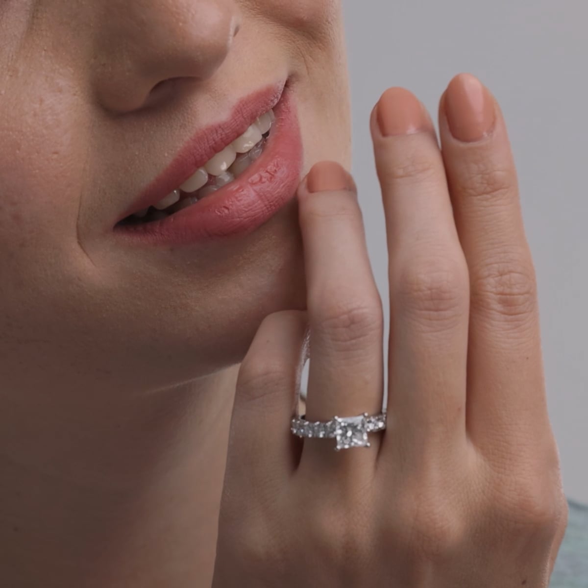 product video for 2 1/2 ctw Princess Lab Grown Diamond Engagement Ring with Split Prong Side Accents