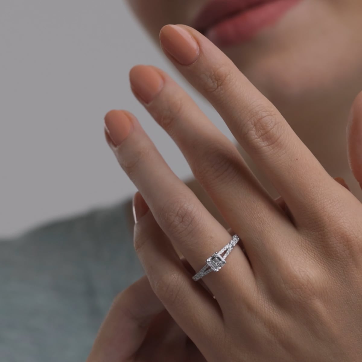 product video 2 for 1 ctw Asscher Lab Grown Diamond Split Shank Engagement Ring