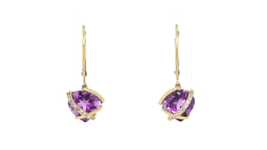 3.50 ct. t.w. Amethyst Heart Drop Earrings with Diamond Accents in 14kt Yellow Gold