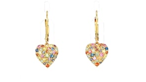 1.30 ct. t.w. Multicolored Sapphire Heart Drop Earrings in 18kt Gold Over Sterling