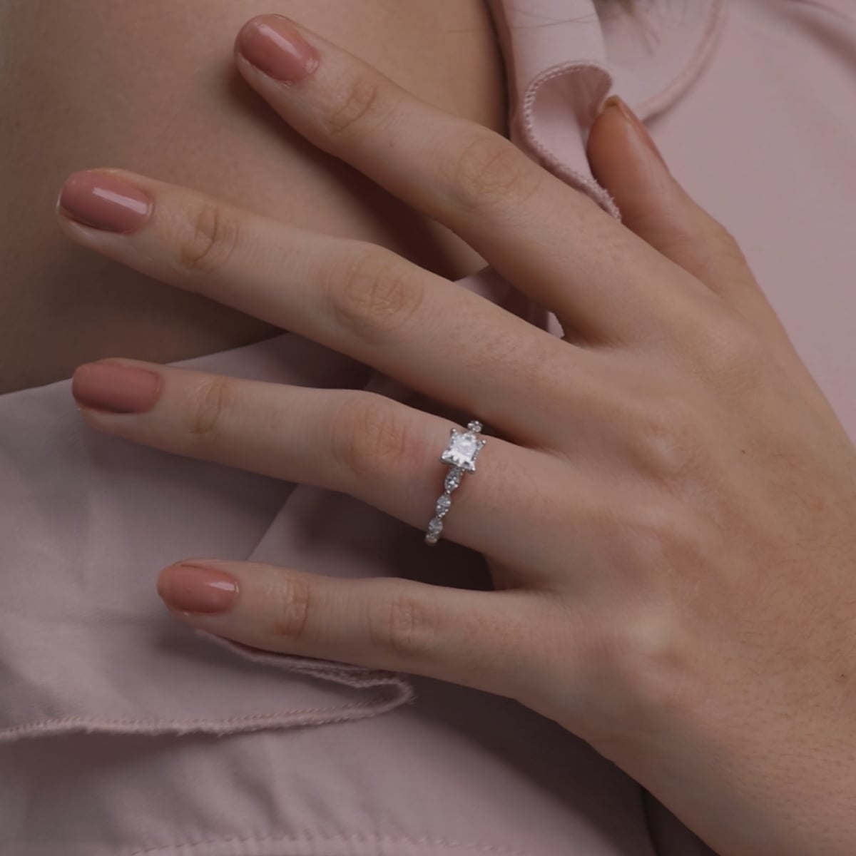 product video 2 for 1 1/6 ctw Princess Lab Grown Diamond Engagement Ring with Floating Marquise Side Accents