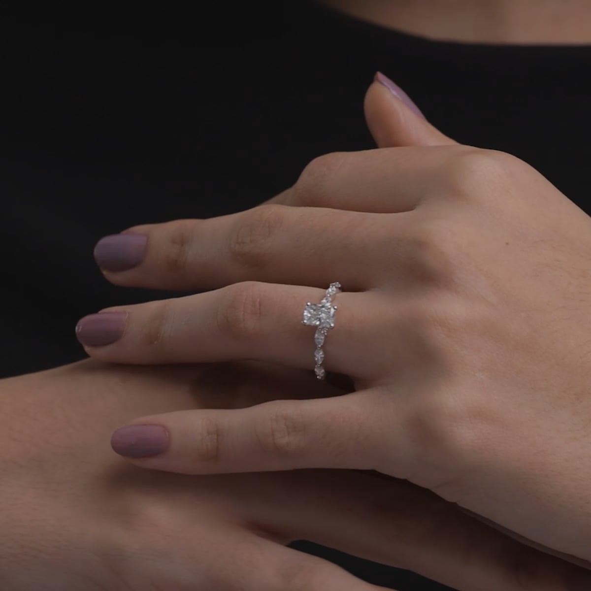 product video 2 for 2 1/2 ctw Radiant Lab Grown Diamond Engagement Ring with Floating Marquise Side Accents