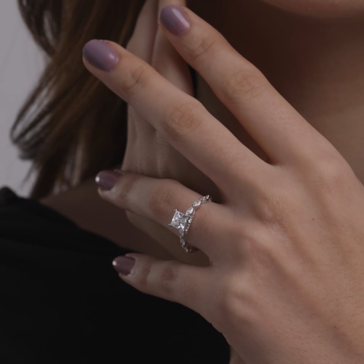 product video 2 for 1 2/5 ctw Princess Lab Grown Diamond Engagement Ring with Floating Marquise Side Accents