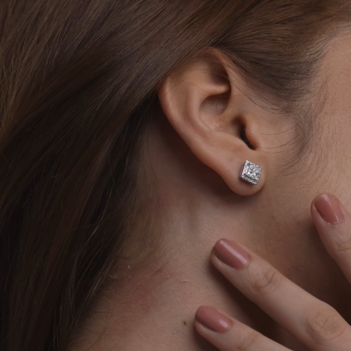 product video 2 for 1 1/5 ctw Princess Lab Grown Diamond Halo Stud Earrings