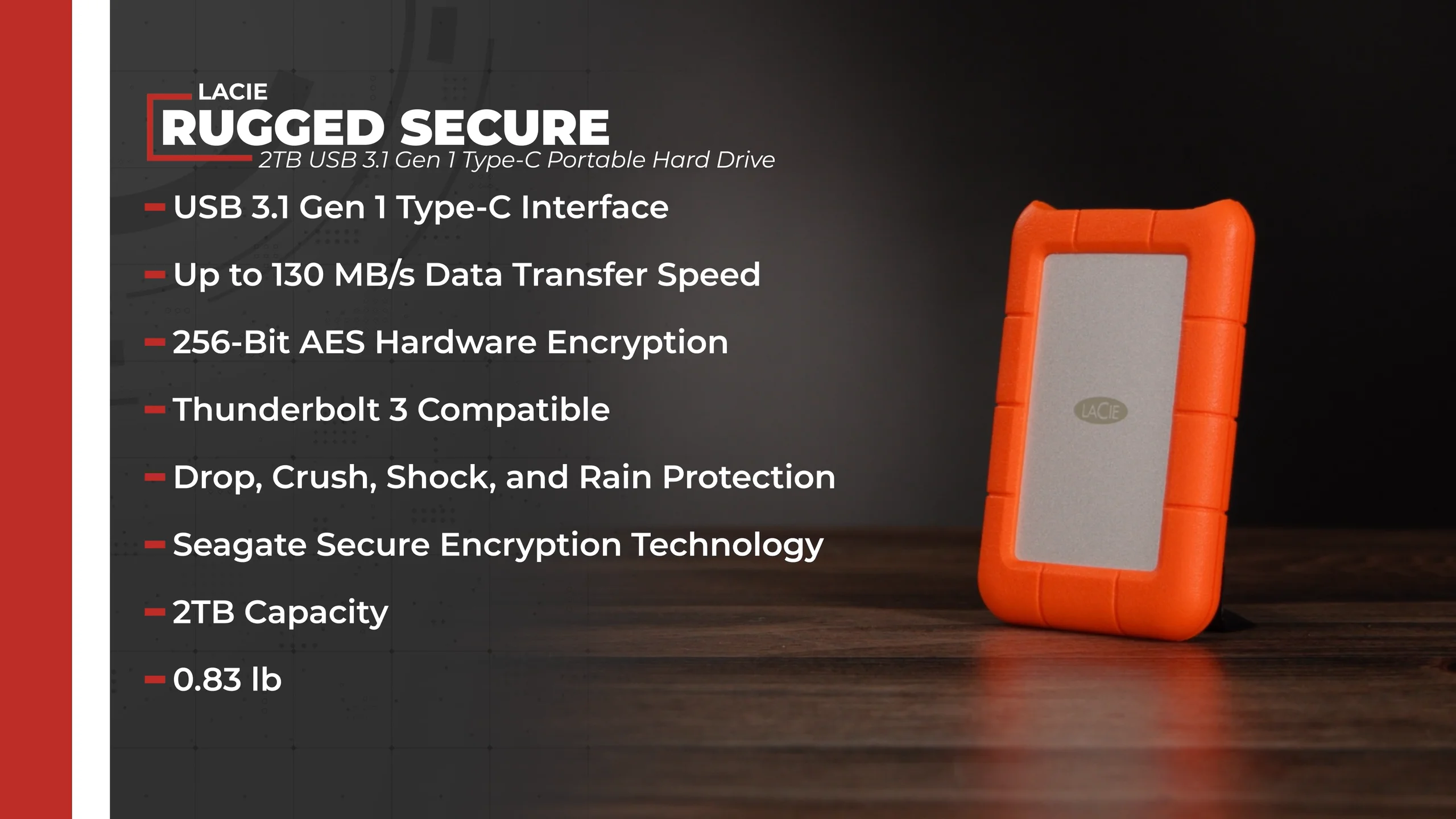 LaCie 5TB Rugged USB-C 3.2 Gen 1 External Hard Drive STFR5000800